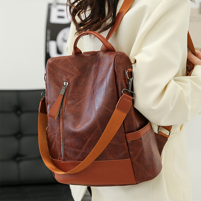Soft Shoulder Large Leather Capacity, Women's Bag, Women's Backpack, Fashionable Retro S, Anti Shake Y2k Simple Casual New