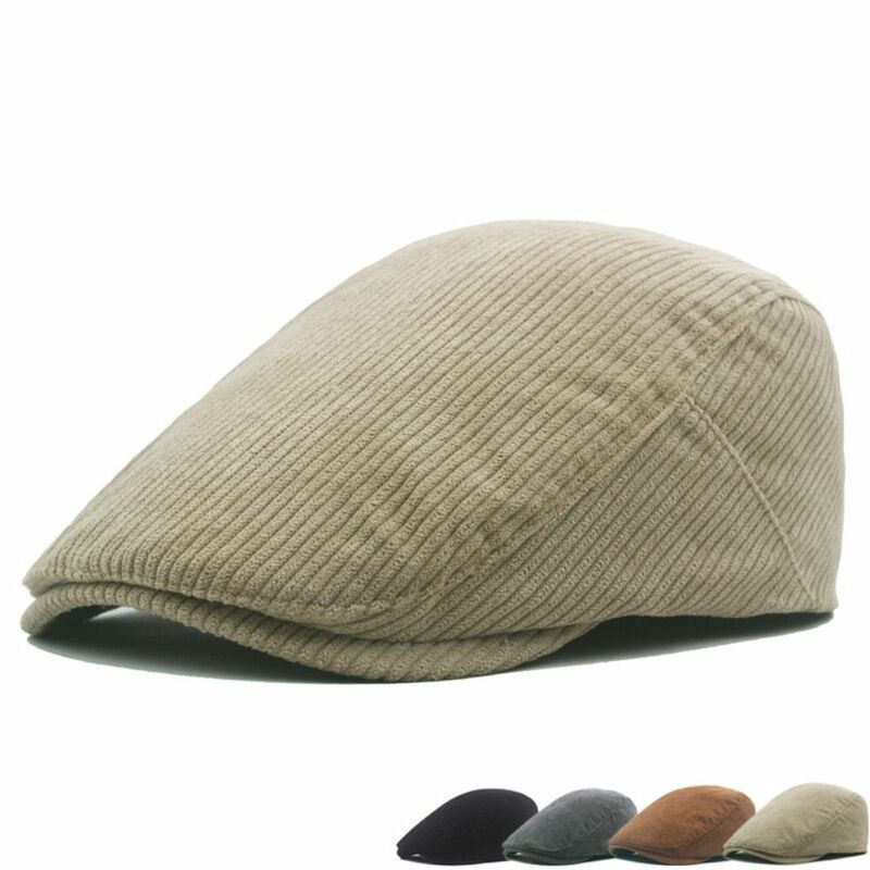 Topi baret Corduroy, baru warna Solid, topi baret dapat disesuaikan, topi Cabbie musim gugur musim dingin
