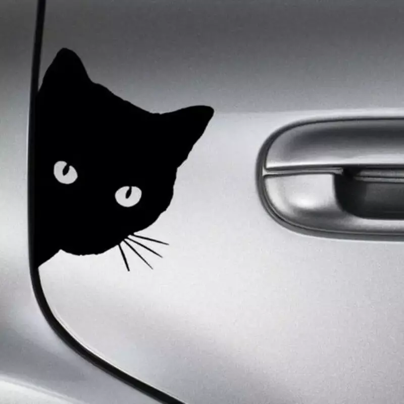 Creative Black Cat Face Peeking สติกเกอร์รถยานยนต์ Decal ตกแต่งสติกเกอร์หน้าต่างสติ๊กเกอร์แปะประตู12*15ซม.