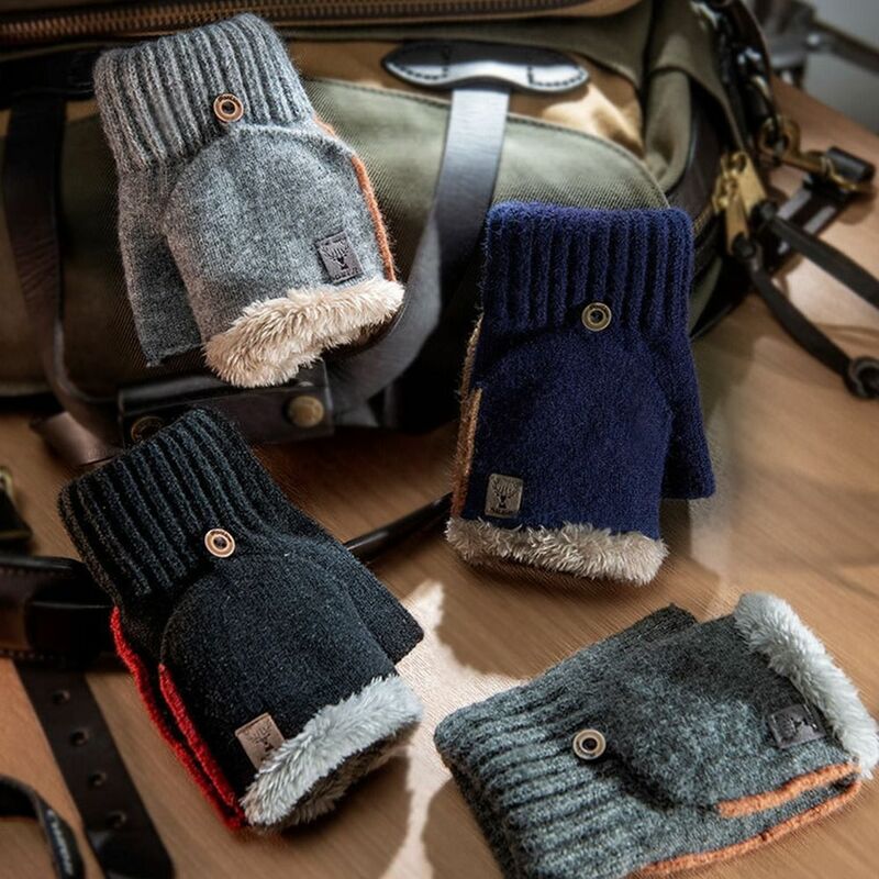 ぬいぐるみハーフフィンガーグローブ、編み物、タッチスクリーン、暖かい、秋、冬、ファッション