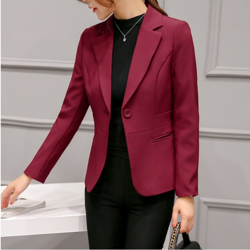 Черный Женский блейзер 2023, деловые облегающие блейзеры, Женский офисный костюм для работы, куртки с карманами, женский винный пиджак с отложным воротником, женские куртки