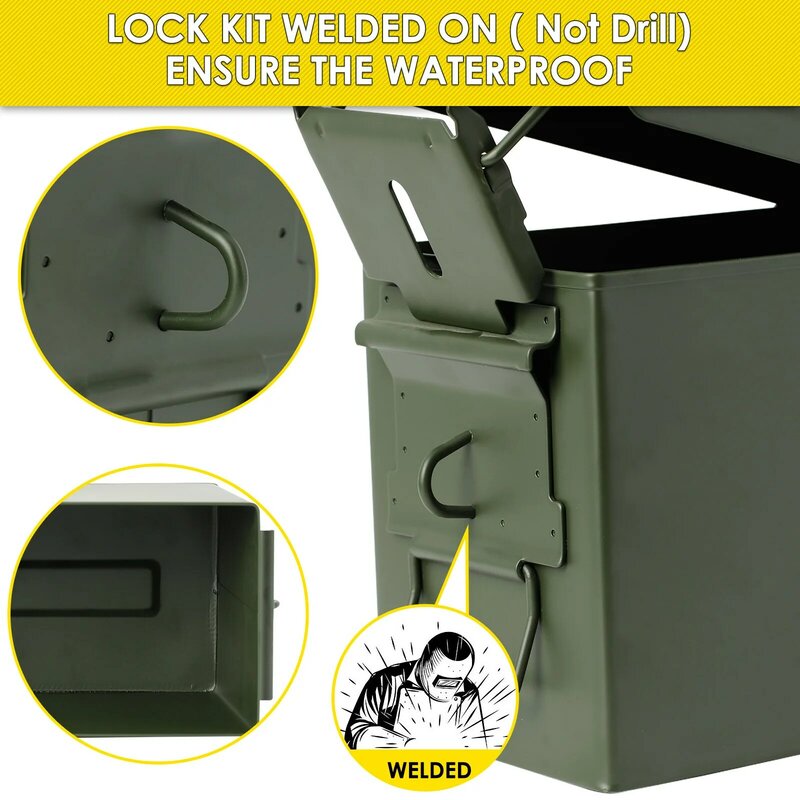 Metal 50 cal munição pode caixa de munição militar de aço caixa de segurança do exército à prova dwaterproof água objetos de valor de munição de armazenamento lockable pode bloquear parafusos