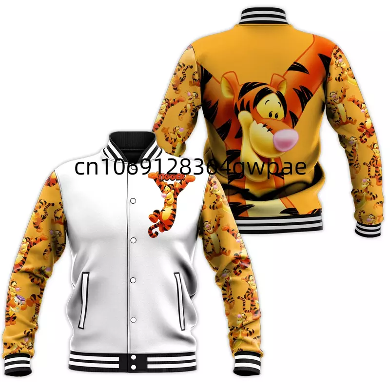 Disney Tigger Winnie the Pooh Baseball Jacket Men Casual Sweatshirt Hip Hop Harajuku Jacket Streetwear Loose Varsity Coat Hoodie