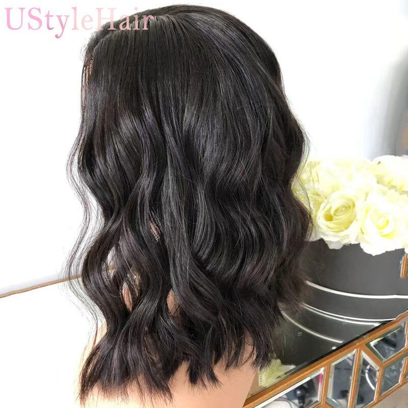 UStyleHair Black Bob Lace Wig Short Wave Lace Front Wig Natural Hairline Synthetic Hair Heat Resistant Daily Used Frontal Wig