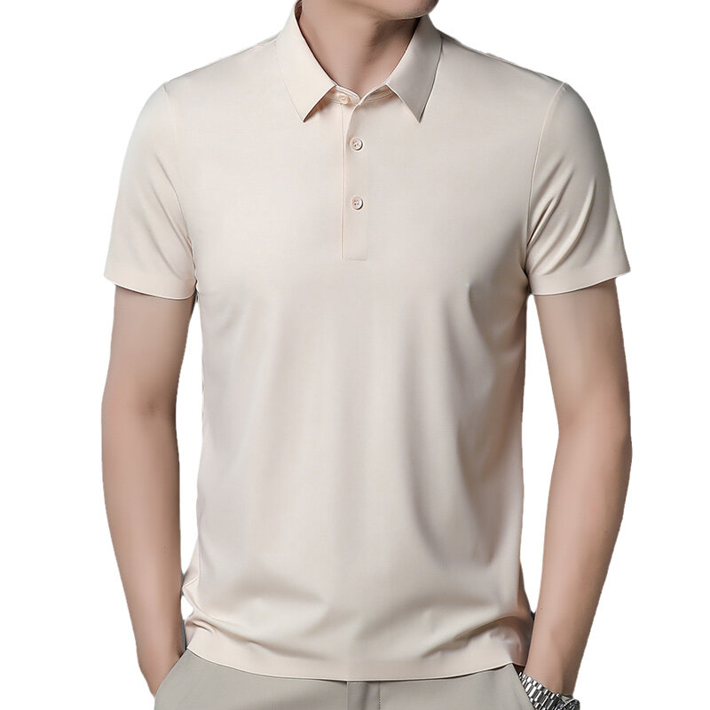 Tcyeek Dünne 100% Mulberry Silk Shirt Männer Polo Shirts Kurzen Ärmeln Tops Männer T Shirts Business Casual Männlich Tees Polos para Hombre