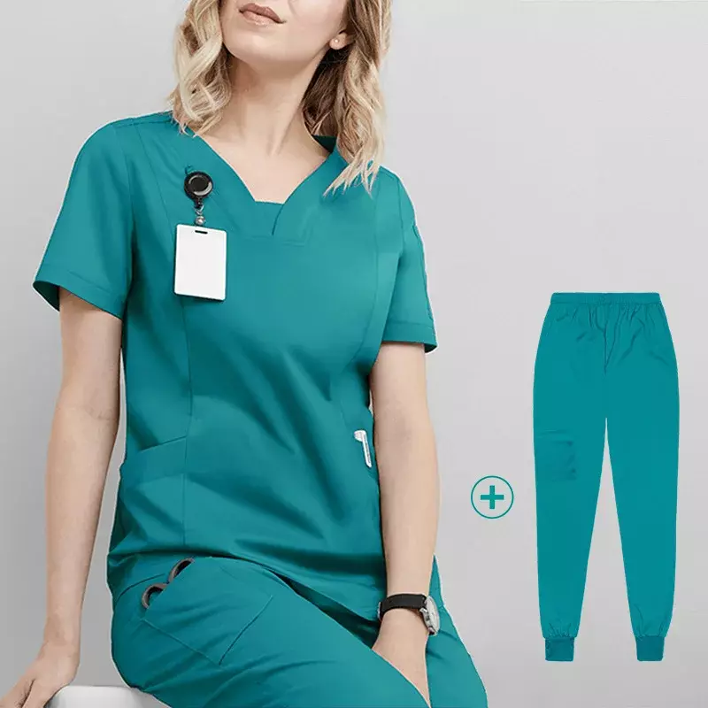 Divise mediche da donna set di scrub elastici camici chirurgici ospedalieri top a maniche corte pantaloni accessori per l'allattamento vestiti per medici