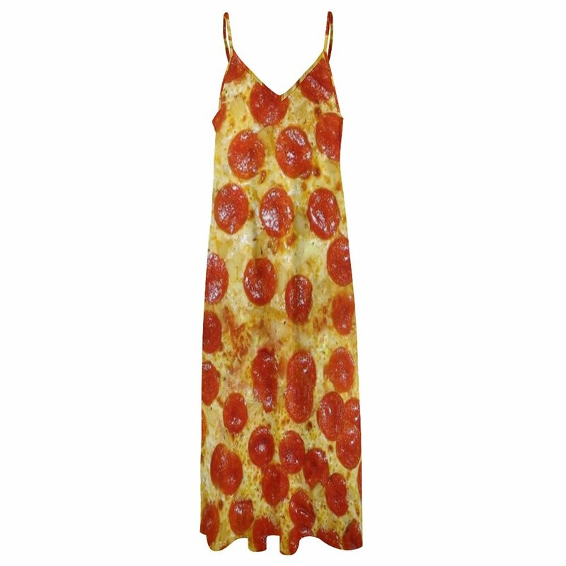 Vestido largo sin mangas de pizza para mujer, ropa de noche, tendencia de verano, 2023