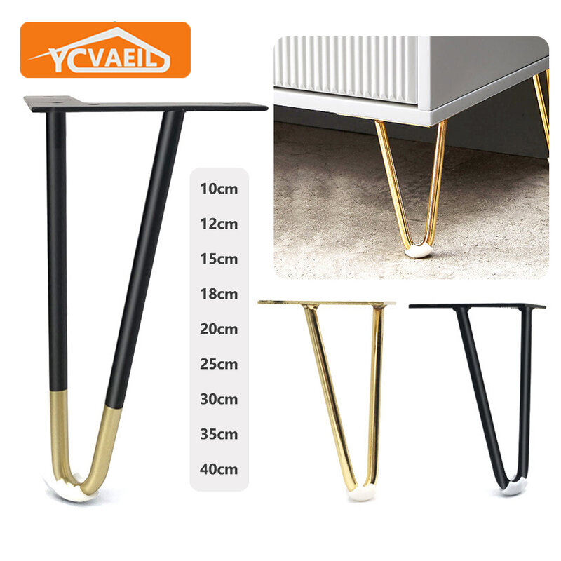 Ferro Hairpin Metal pernas para móveis, mesa de café, cômoda, armário de banheiro, sofá e cadeiras, preto e dourado, 10-40cm, 4PCs