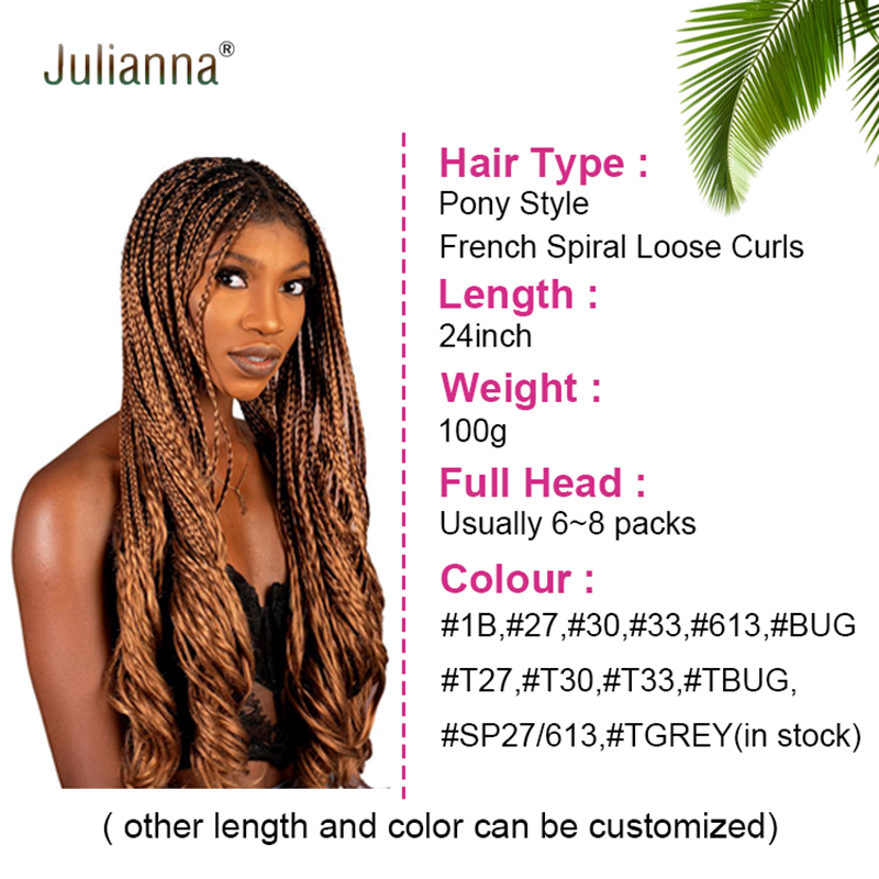 150 onda solta tranças de cabelo ondulado para extensões de cabelo julianna sintético francês cachos espiral tranças cabelo longo encaracolado