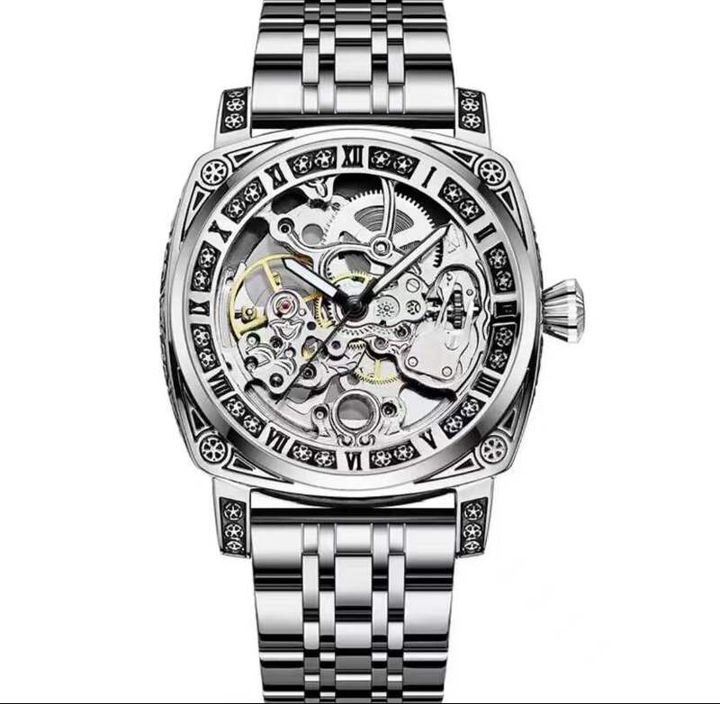 Спортивные мужские часы со стальным ремешком, механические часы, дизайнерские деловые наручные часы-скелетоны