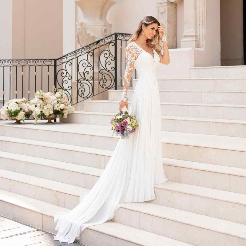 فستان زفاف مثير عاري الظهر ، رقبة V عميقة ، MK1537 ، تصميم