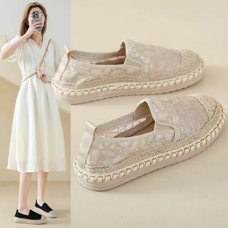 Woman's New Summer Mesh Flat Sole Casual Shoes Soft Sole Non Slip Breathable Linen Woven Shoe Free Shipping Slip-In Loafers Shoe