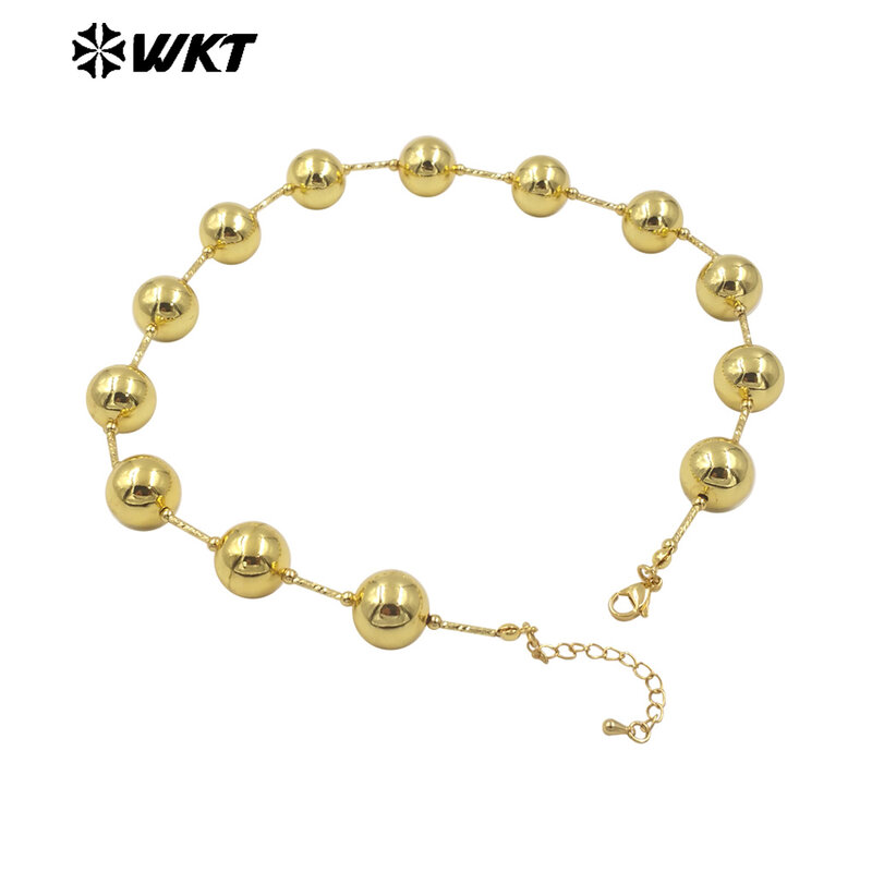 18K Ouro Rodada Beads para Meninas, Jóias Colar Acessórios, Novo Design Especial, Vestido de Noite, WT-JFN08, WKT