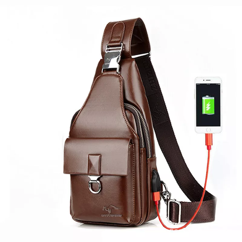 2022 الرجال قابلة للشحن مقاوم للماء عالية الجودة حقيبة الصدر USB شحن السفر حقيبة الكتف Daypack الذكور