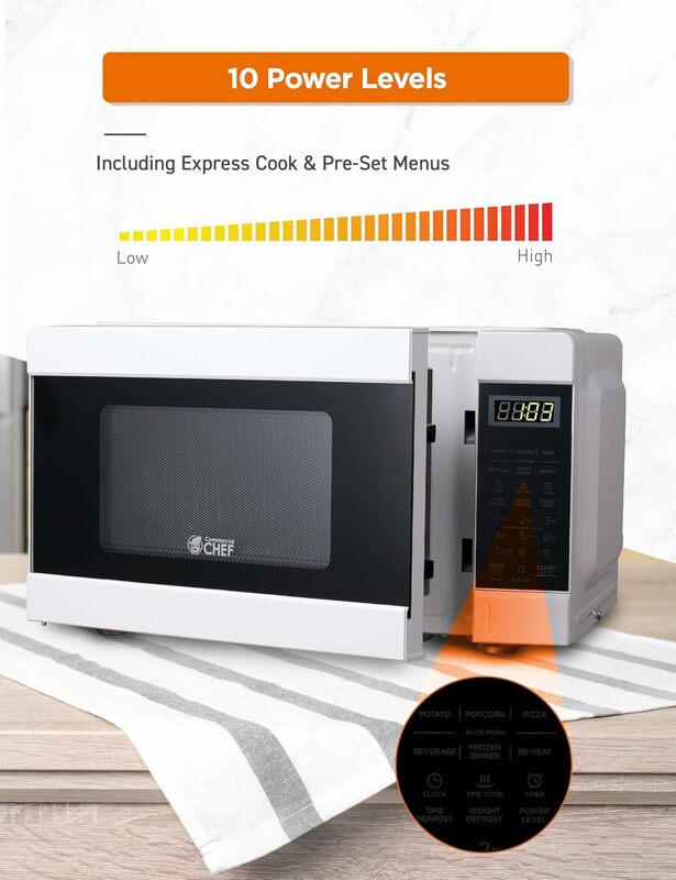 Микроволновая печь 0,6 кубических футов с 6 уровнями мощности, маленькая микроволновая печь с таймером и встроенным таймером на 30 минут