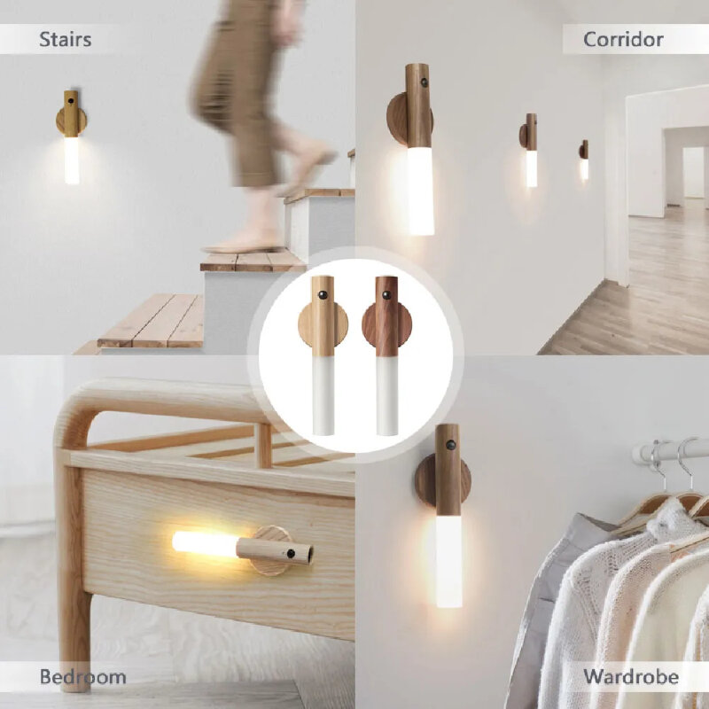 LED Holz drahtlose USB Nachtlicht magnetische Wand lampe Küchen schrank Schrank Licht Home Schlafzimmer Tisch bewegen Lampe Nachttisch Beleuchtung