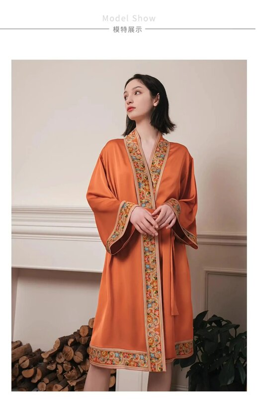 Birdtree-Camisón elegante de seda de morera para mujer, bata larga con estampado de Chinoiserie, cómoda de lujo, primavera y verano, 100%, P41480QD