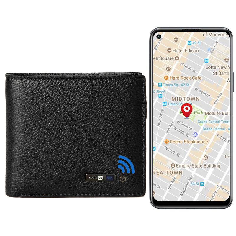 Portefeuille anti-perte intelligent pour homme, traqueur en cuir véritable, sac à main souple compatible Bluetooth, portefeuilles de luxe pour homme
