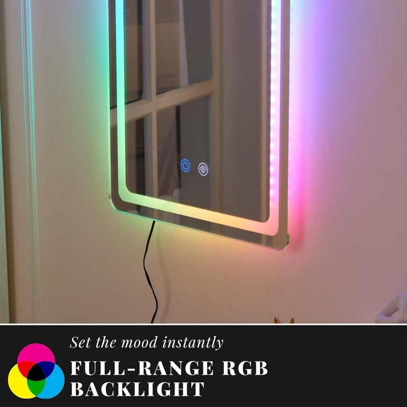 Wall-montado Quarto Espelho, Espelho Corpo Inteiro, RGB Mudar a Cor LED Light, Brilho Regulável, 47 "x 14,4"