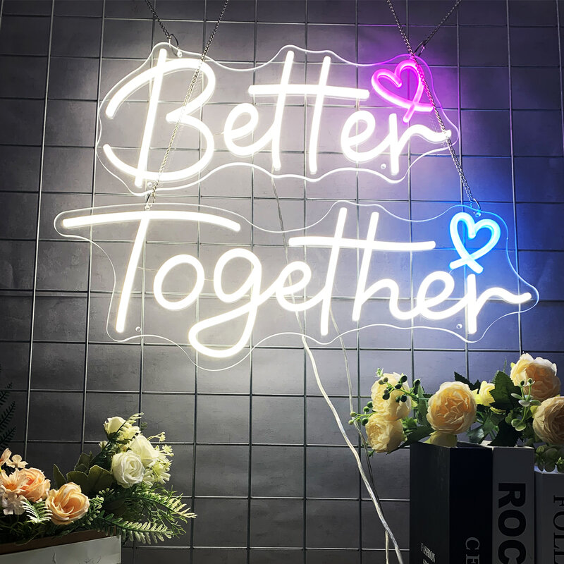 Better Together-señal de neón LED personalizable con letras en forma de corazón, decoración artística, luz de amor para boda
