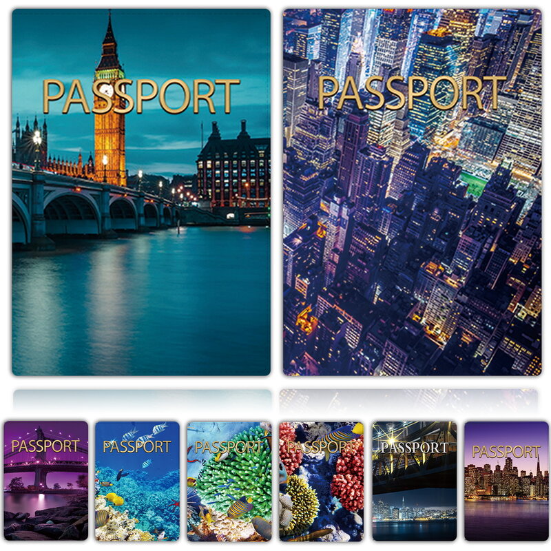 旅行アクセサリーパスポートカバー,プリントシリーズ,ポータブルカード,財布,レター,女性用PUレザーのIDアドレスホルダー