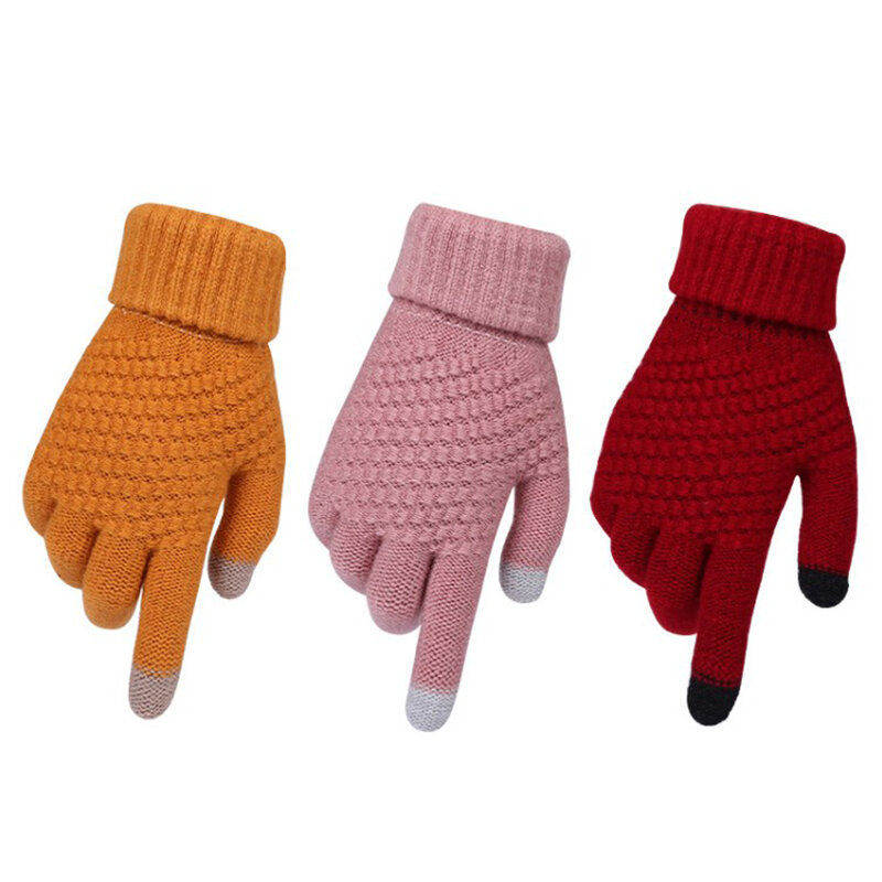 Sarung tangan rajut hangat musim dingin, sarung tangan rajut hangat tebal, sarung tangan dewasa layar sentuh ponsel untuk pria wanita