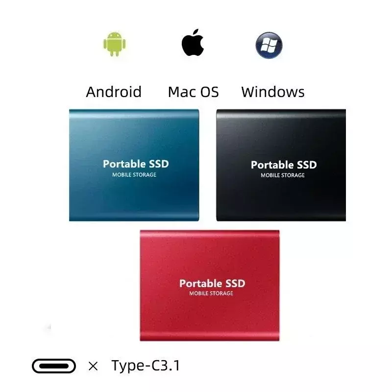 휴대용 SSD 고속 USB 3.1 하드 드라이브, PC 노트북 및 Mac용 M.2 C타입 인터페이스 저장 디스크, 128TB
