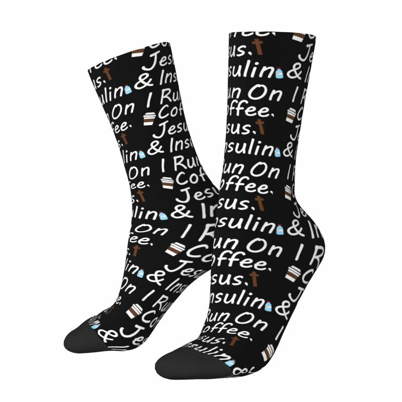 Носки I Run On Coffee, Иисус и инсулин, супер мягкие чулки в стиле Харадзюку, всесезонные длинные носки, аксессуары для мужчин и женщин, подарки