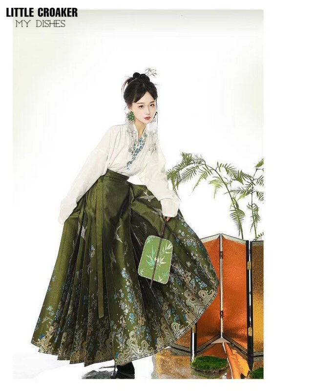 بدلة هانفو على الطراز الصيني التقليدي للنساء ، تنورة مطوي على وجه الحصان ، ملابس الشارع ، سترة الموضة ، يوميا ، XL