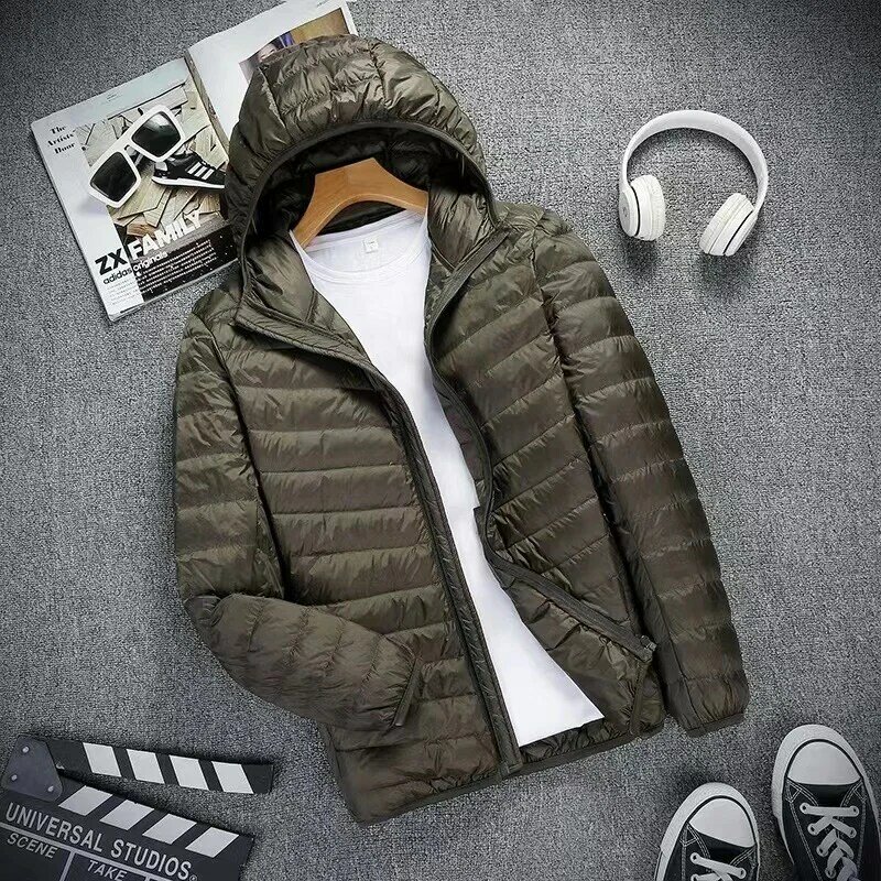 남성용 통기성 다운 재킷, 방수 및 방풍, 초경량 패커블 코트, 빅 사이즈 후드 재킷, 사계절