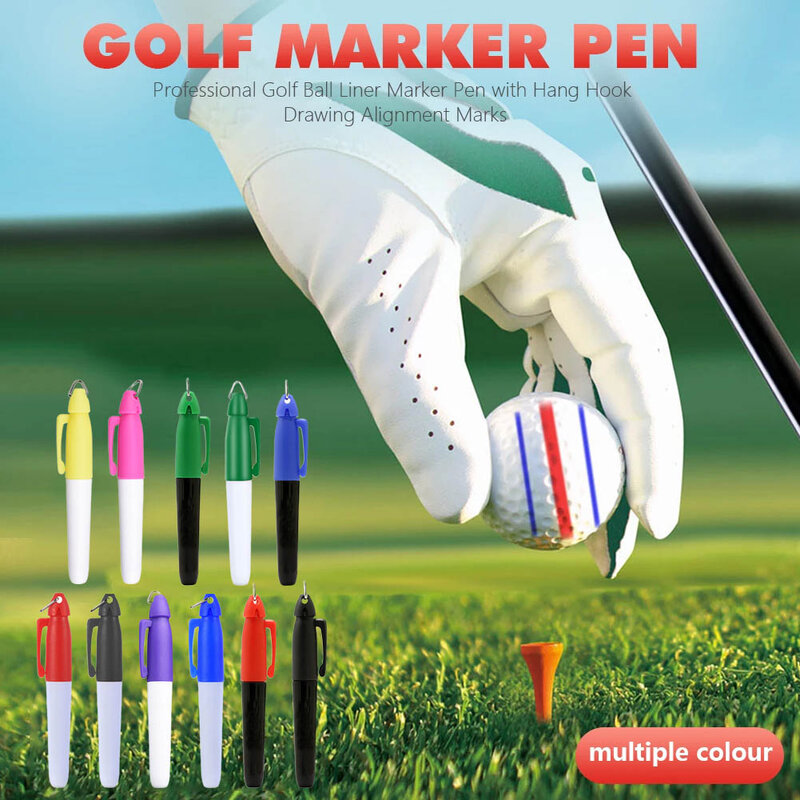 Golf Ball Line Pen com anel de ferro triangular bola de golfe portátil, desenho marcador, caligrafia clara, 3pcs