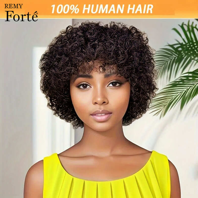 Pelucas de encaje sin pegamento para mujer, cabello humano corto, corte Pixie, rizado, Bob, brasileño, Afro, rizado
