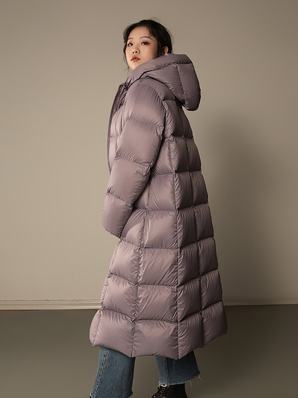 두껍고 따뜻한 화이트 오리털 후드 다운 코트 및 재킷 여성용, 단색 파카, 겨울 패션