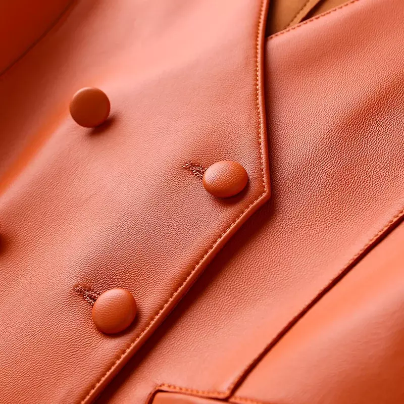女性のための革のジャケット,女性のためのファッショナブルなショートシープスキンのベスト,無地のバッグ,zm1091
