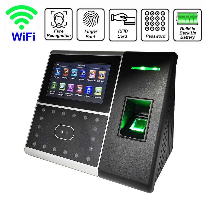 ZKTime sistem kehadiran wajah biometrik WiFi, perangkat jam waktu elektronik manajemen sidik jari, sistem kehadiran wajah biometrik WiFi, baterai 5.0