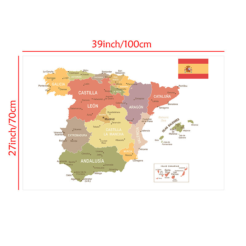 Opvouwbare Spray Wereldkaart Spaans Foto 100*70Cm Prints Muur Home Decoratie Kinderen Reizen Schoolbenodigdheden In Spaans