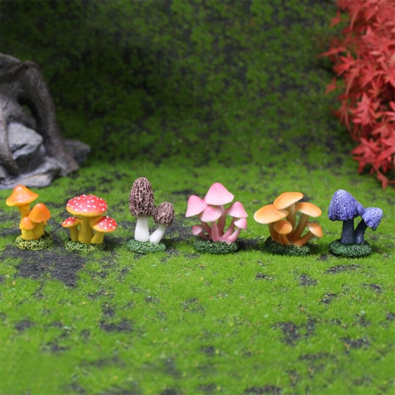 Zestaw 6 unikalnych modeli grzybów. Różnorodne rzeźby żywicy do domowego biura