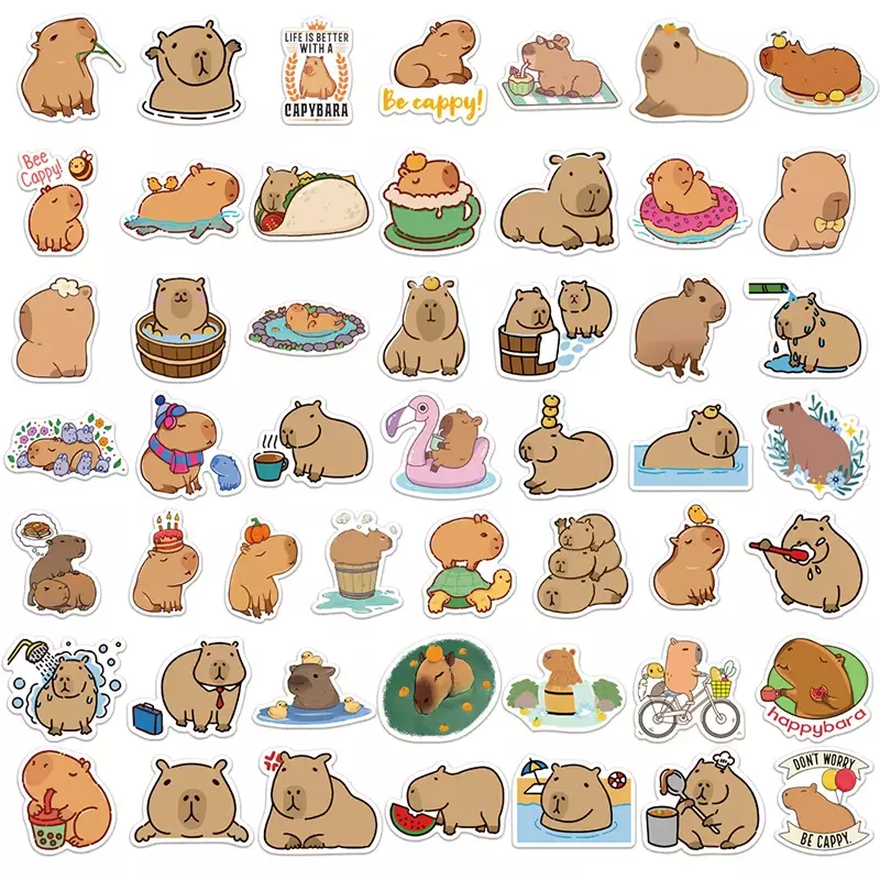 10/30/50Pcs Leuke Cartoon Capybara Pvc Graffiti Sticker Sticky Esthetische Decoratieve Scrapbook Diy Kind Telefoon Briefpapier supply