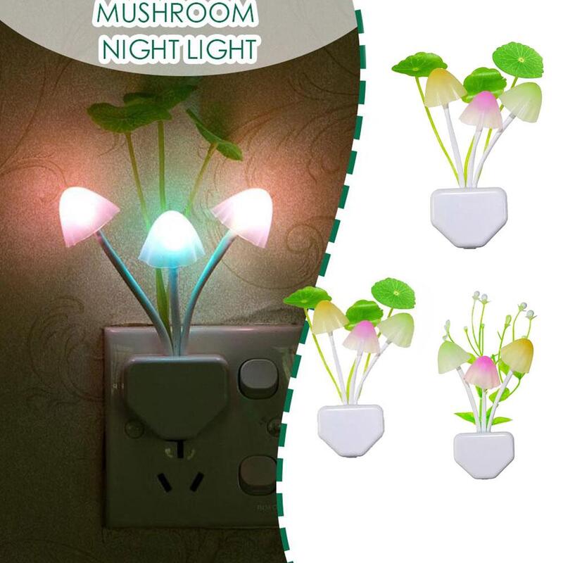 Novelty kontrol cahaya jamur daun Lotus, aksesori Dekor lampu warna-warni dinding LED bayi induksi cahaya malam kamar tidur samping tempat tidur M1B2