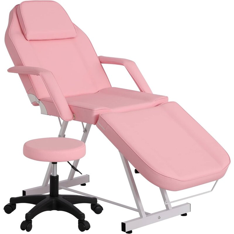 Massage Salon Tattoo Chair Esthetician Bed with 360 Swivel Hydraulic Stool，Multi-Purpose 3-Section Facial Beds Lash Table Extens