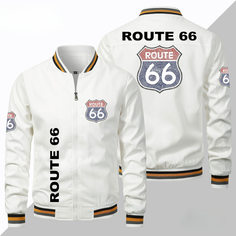Lente En Herfst Dunne Heren Route 66 Motorfiets Logo Top Sport Casual Jack Mode Stand Kraag Rits Jas