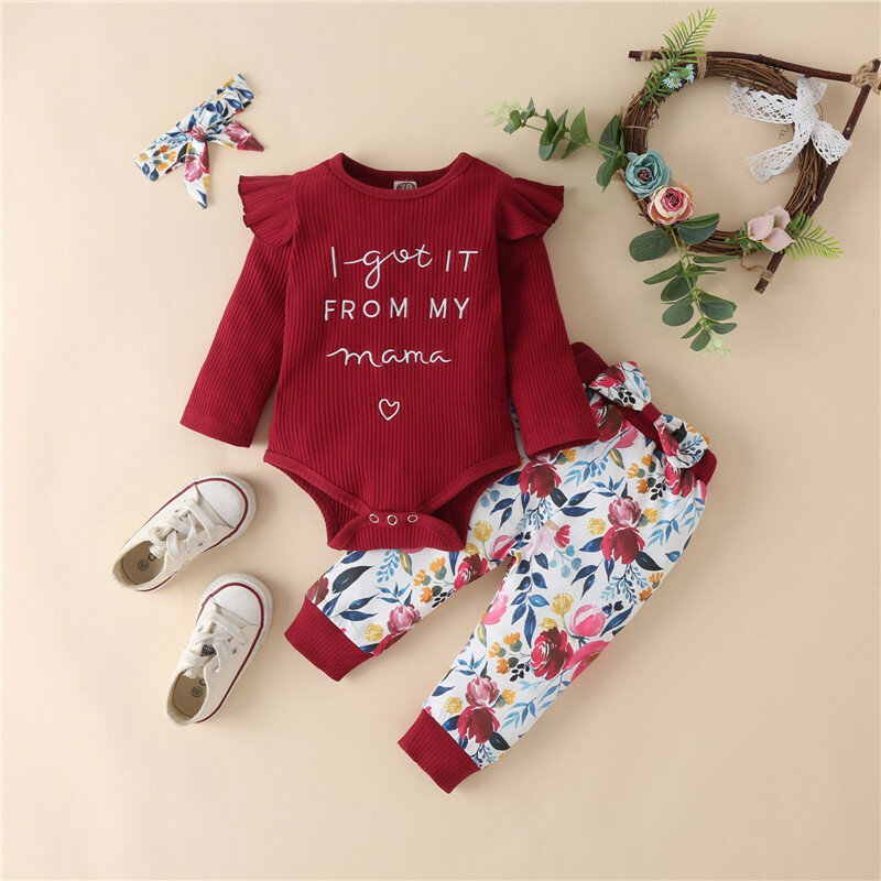 Conjunto de ropa para niña recién nacida de 3 meses, ropa para niña pequeña, trajes de bebé, Body + Pantalones con lazo, ropa infantil