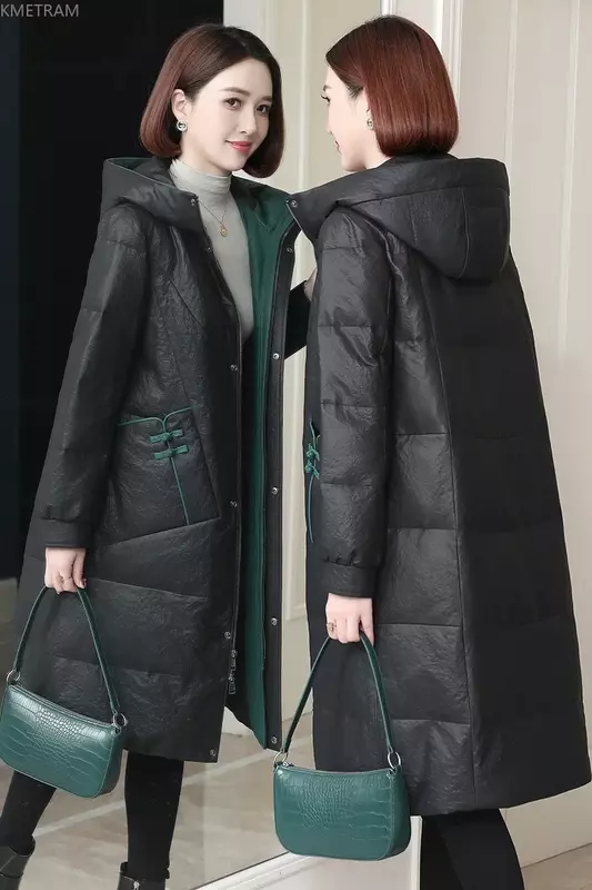Chaqueta de piel de oveja auténtica para mujer, abrigos de plumón con capucha de longitud media, abrigo de invierno, 100%
