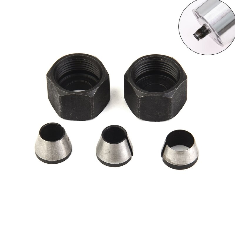 Trimmer Collet Chuck Router Bit Collet 5pcs/set Carbon Steel Chuck Router Bit Engraving Shank Adapter With Nut 6mm 8mm