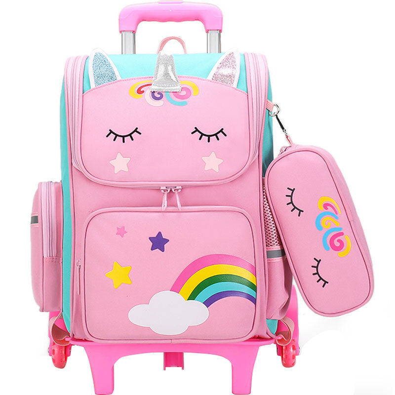 Cartoon Unicorn School Bags zaino con ruote per ragazze adolescenti Trolley per bambini con ruote zaino per studenti per bambini