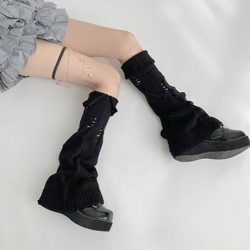 Kaus kaki rajut elastis, kaus kaki penghangat kaki rajutan elastis, sepatu bot anak perempuan Jepang JK, kaus kaki penghangat Harajuku Y2K