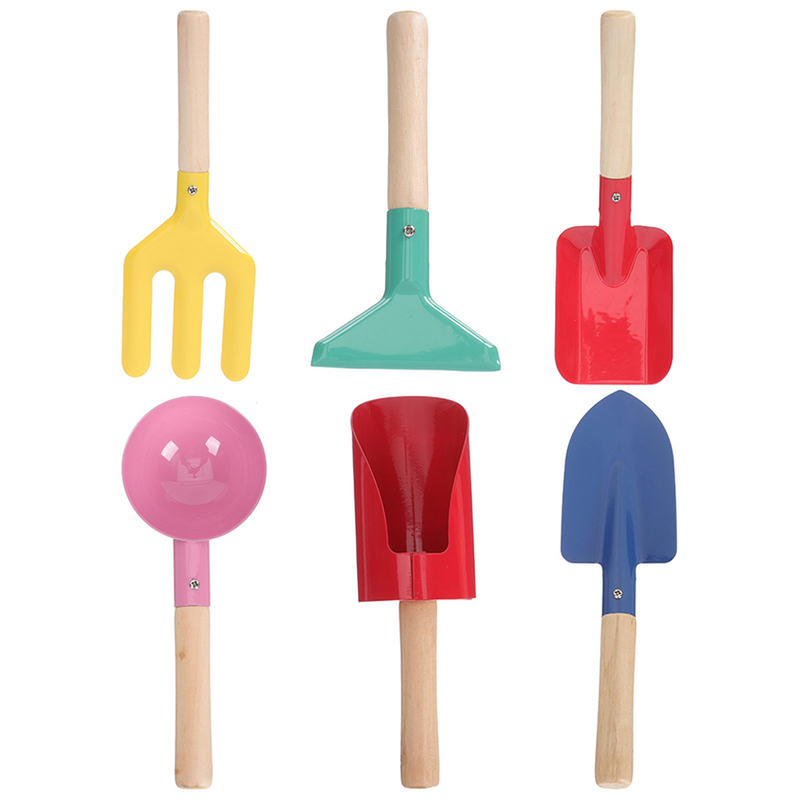Набор игрушек, 6 шт., детские пляжные игрушки, металлический садовый инструмент, деревянные лопаты