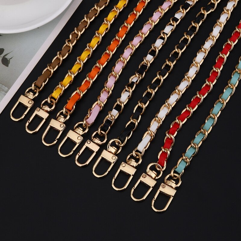 60cm Long PU Leather Metal Chain Bag Strap For Crossbody Fashion Handbags Shoulder Bag Strap Cellphone Replacement Accessories