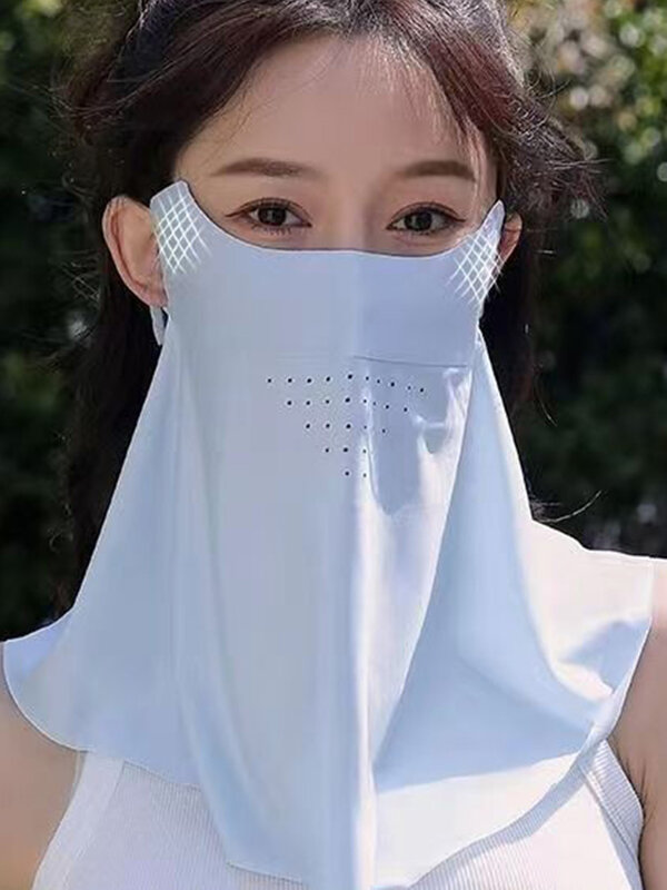 Máscara de protetor solar de seda de gelo destacável para mulheres, capa facial respirável, anti-ultravioleta, fina, sem traço, verão, nova