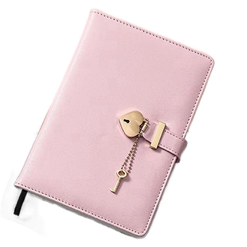Password Book With Lock Notepad Thickened Heart-Shaped Lock Girl Birthday Gift (Pink,1 Set)